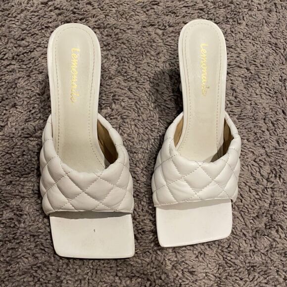 Klara White Quilted Square Toe High Heel Sandals - Picture 3 of 4